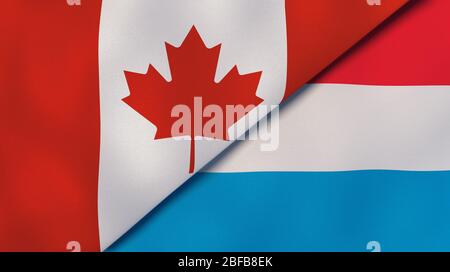 Two states flags of Canada and Luxembourg. High quality business background. 3d illustration Stock Photo