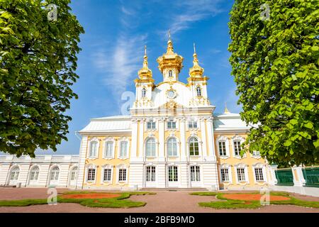 View of the Peterhof church in park near Grand Palace Saint Petersburg region, Russia Stock Photo