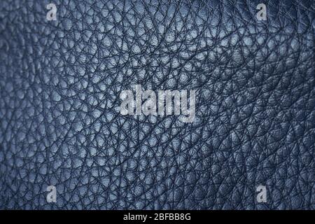Extremely close-up natural qualitative blue leather texture, selective focus Stock Photo