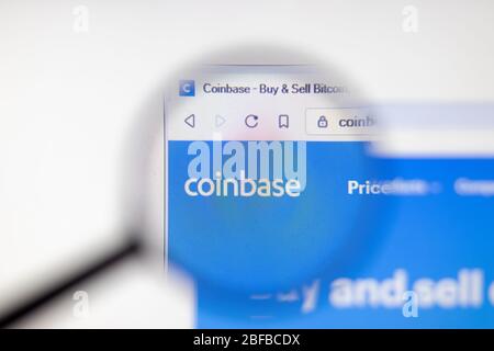 Los Angeles, California, USA - 16 April 2020: Coinbase website logo on homepage. Coinbase.com site close-up , Illustrative Editorial Stock Photo