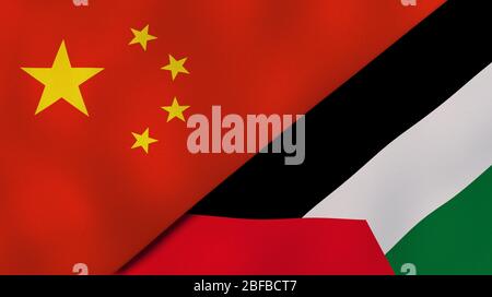 Two states flags of China and Palestine. High quality business background. 3d illustration Stock Photo