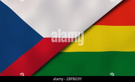 Two states flags of Czech Republic and Bolivia. High quality business background. 3d illustration Stock Photo