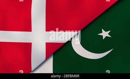 Two states flags of Denmark and Pakistan. High quality business background. 3d illustration Stock Photo