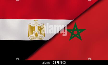 Two states flags of Egypt and Morocco. High quality business background. 3d illustration Stock Photo