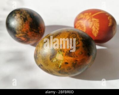 Traditionally lithuanian painted Easter eggs isolated on the white background Stock Photo