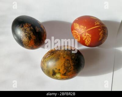 Traditionally lithuanian painted Easter eggs isolated on the white background Stock Photo