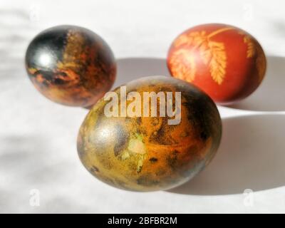 Traditionally lithuanian painted Easter eggs isolated on the white background Stock Photo