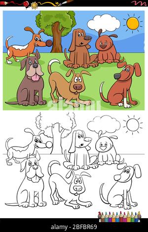 cartoon funny dogs characters coloring book page Stock Vector Image ...