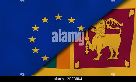 Two states flags of European Union and Sri Lanka. High quality business background. 3d illustration Stock Photo