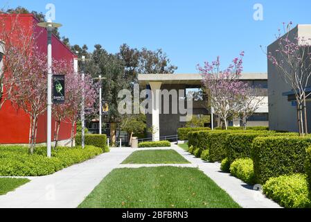 IRVINE, CALIFORNIA - 16 APRIL 2020: Campus grounds on the campus of the University of California Irvine, UCI. Stock Photo