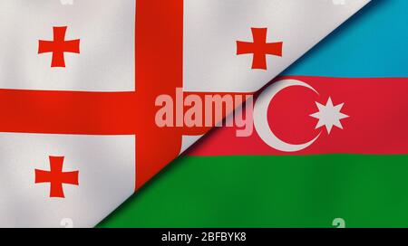 Two states flags of Georgia and Azerbaijan. High quality business background. 3d illustration Stock Photo