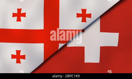 Two states flags of Georgia and Switzerland. High quality business background. 3d illustration Stock Photo