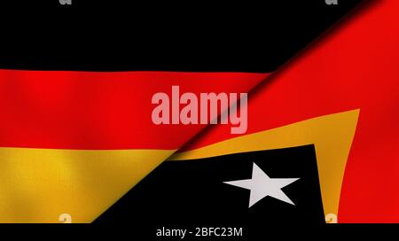 Two states flags of Germany and East Timor. High quality business background. 3d illustration Stock Photo