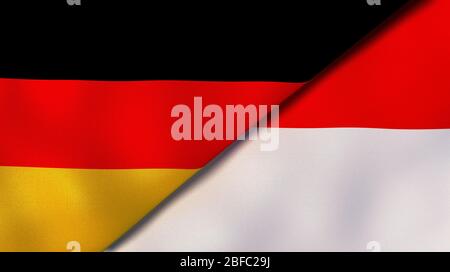 Two states flags of Germany and Indonesia. High quality business background. 3d illustration Stock Photo