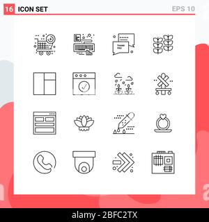 16 Thematic Vector Outlines and Editable Symbols of app, grid, you, growth, leafe Editable Vector Design Elements Stock Vector