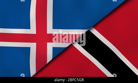 Two states flags of Iceland and Trinidad and Tobago. High quality business background. 3d illustration Stock Photo