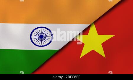 Two states flags of India and Vietnam. High quality business background. 3d illustration Stock Photo