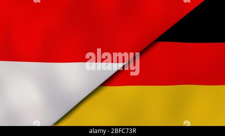 Two states flags of Indonesia and Germany. High quality business background. 3d illustration Stock Photo