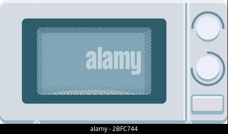 Close microwave front view vector. Electric oven illustration. Kitchen appliance isolated element. Flat design template on white background. Cartoon style clip art. Stock Vector