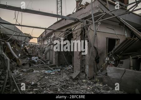 Tripoli, Libya. 17th Apr, 2020. Photo shows a destroyed hospital in a shelling in Salah Al-Din district of Tripoli, Libya, April 17, 2020. Indiscriminate shelling on Friday hit residential areas in different parts of Libya's capital Tripoli, killing two civilians, a local official told Xinhua. Credit: Amru Salahuddien/Xinhua/Alamy Live News Stock Photo