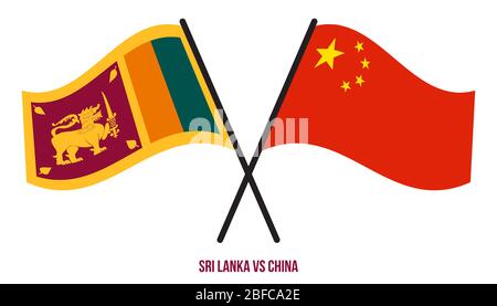 Sri Lanka and China Flags Crossed And Waving Flat Style. Official Proportion. Correct Colors. Stock Photo