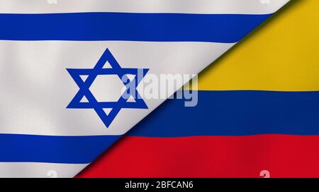 Two states flags of Israel and Colombia. High quality business background. 3d illustration Stock Photo