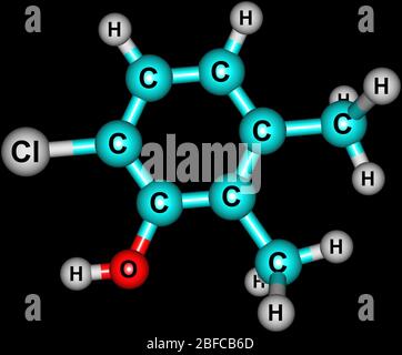 Chloroxylenol is a broad spectrum antimicrobial chemical compound used to control bacteria, algae, fungi and virus Stock Photo