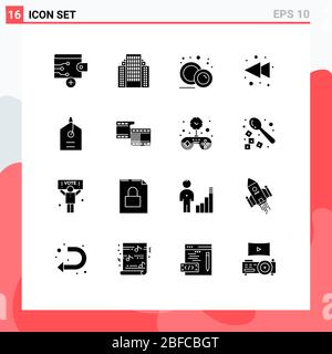 16 Thematic Vector Solid Glyphs and Editable Symbols of filam, product, food, price, left Editable Vector Design Elements Stock Vector