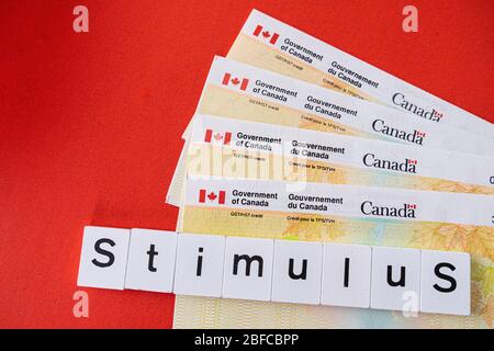 April 17 2020 - Calgary, Alberta Canada - Revenue Canada GST credit cheques to stimulat economy during Covid 19 Pandemic Stock Photo