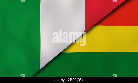 Two states flags of Italy and Bolivia. High quality business background. 3d illustration Stock Photo