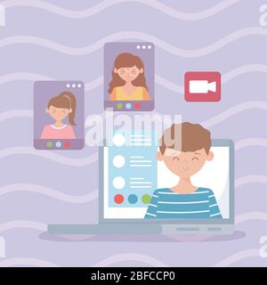 meeting online, group people work virtual chatting vector illustration Stock Vector