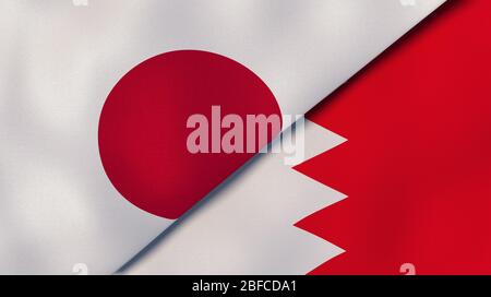 Two states flags of Japan and Bahrain. High quality business background. 3d illustration Stock Photo