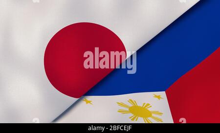 Two states flags of Japan and Philippines. High quality business background. 3d illustration Stock Photo