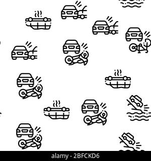 Car Crash Accident Seamless Pattern Vector Stock Vector