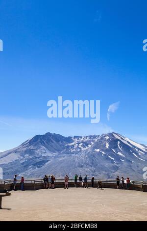 Mt St. Helens on a blue sky day as seen from the Johnston Ridge Observatory, Washington , USA. Stock Photo