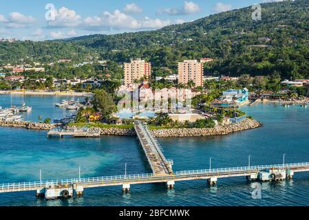 Ocho Rios, Jamaica - April 22, 2019: View from the ship to the Cruise terminal in the tropical Caribbean island of Ocho Rios, Jamaica. Stock Photo