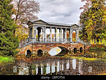 Painting style - Marble bridge in Catherine Park, Pushkin, Saint Petersburg, Russia. Stock Photo