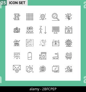 25 Universal Line Signs Symbols of idea, party, light, stare, search Editable Vector Design Elements Stock Vector