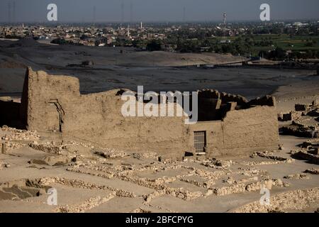 Large temple ruins on the the edge of the Deir Al Medina complex near Luxor, Egypt. Stock Photo