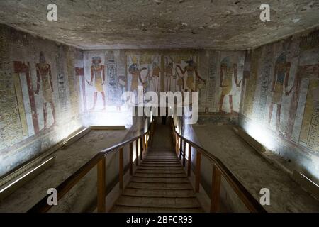 Interior hallway of the Tomb of Tausert & Setnakht in the Valley of the Kings near Luxor, Egypt. Stock Photo