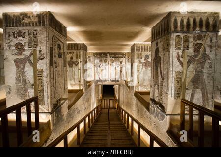 Artwork inside the Tomb of Ramses III in the Valley of the Kings near Luxor, Egypt. Stock Photo