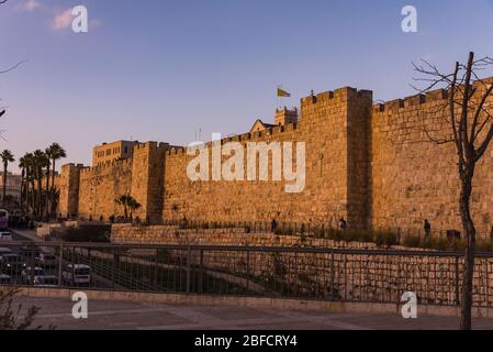 Wall surrounding Old City Jerusalem The Wall of Old Stock Photo