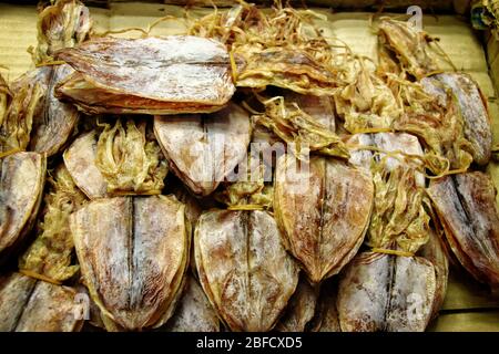 Dried Squid (plah mohk haang), one of the most popular street side snacks in Thailand Stock Photo