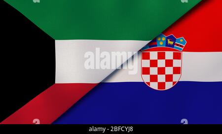 Two states flags of Kuwait and Croatia. High quality business background. 3d illustration Stock Photo