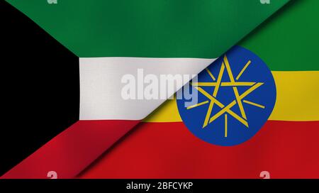 Two states flags of Kuwait and Ethiopia. High quality business background. 3d illustration Stock Photo