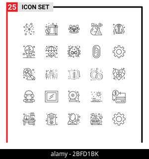 Group of 25 Lines Signs and Symbols for coat, tube, group, test, flask Editable Vector Design Elements Stock Vector
