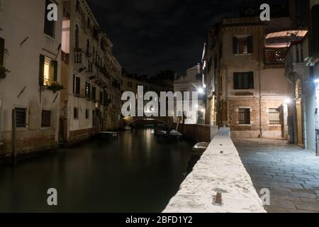 A nigh time view of a Venice canal Stock Photo