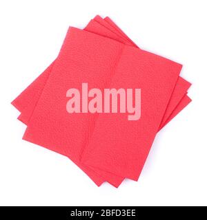 Clean red paper napkins isolated on white background Stock Photo
