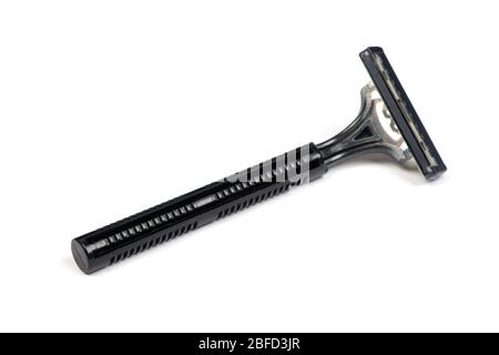 Used disposable shaving razor isolated on white background Stock Photo