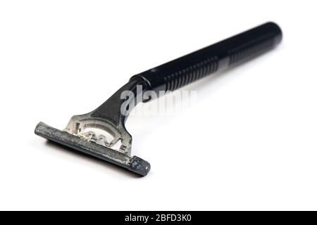Used disposable shaving razor isolated on white background Stock Photo